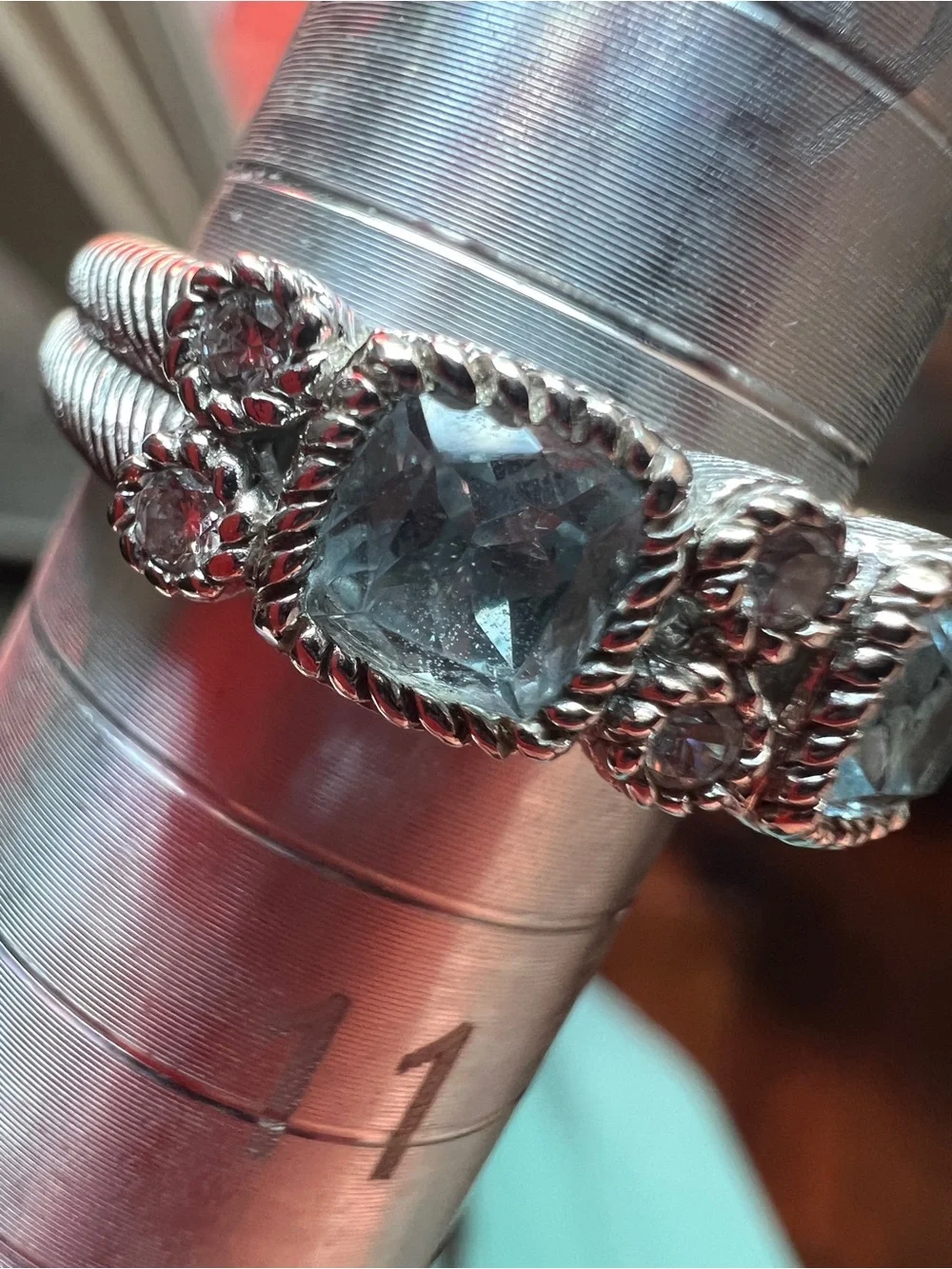 Judith Ripka Sterling Silver Aquamarine Multi-Stone Ring Size 10